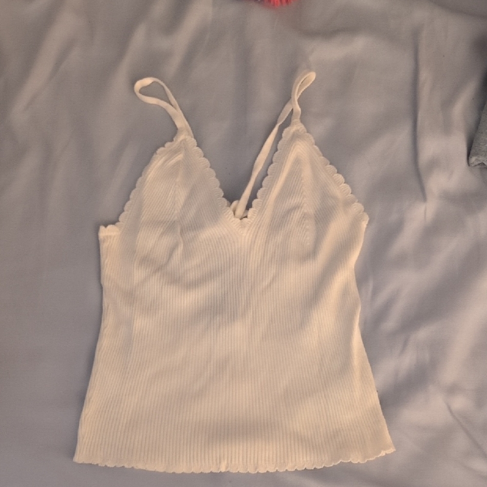 Divided Cream Fitted Camisole with Spaghetti Straps